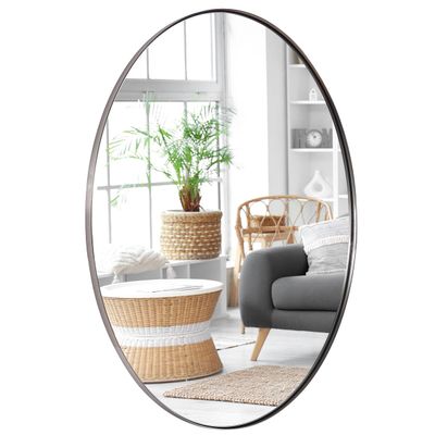 ANDY STAR Brushed Nickel Oval Mirrors for Bathroom, 22x30 Inch Silver Stainless Steel Metal Framed Oval Wall Mirror, Modern Vanity Mirror Wall Mount Horizontal or Vertical