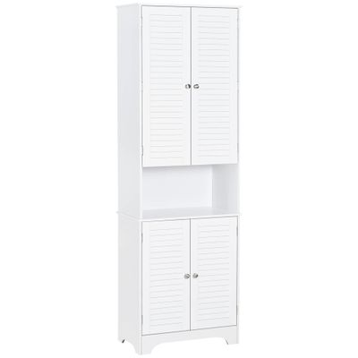 HOMCOM Tall Narrow Bathroom Storage Cabinet with Doors and Shelf Adjustability, Freestanding Linen Cabinet with 2 Cabinets and Countertop, White