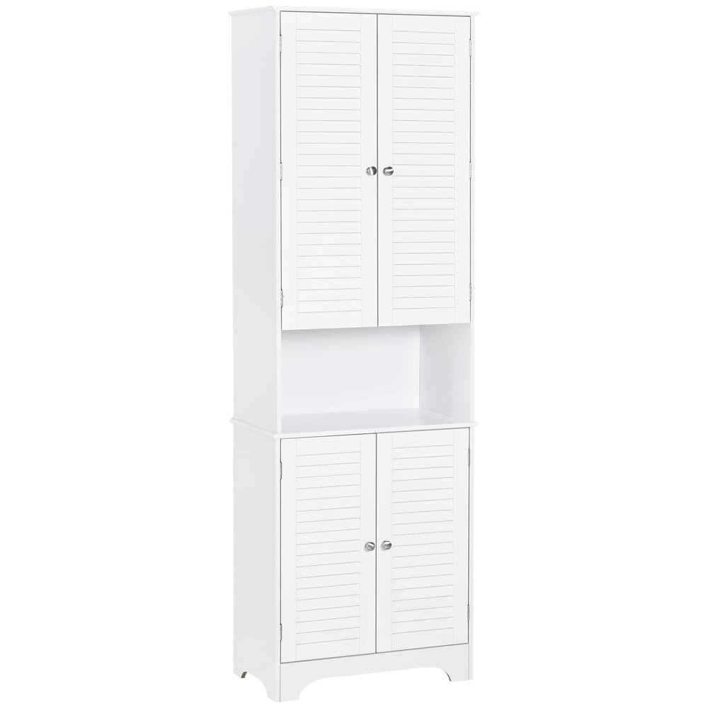 HOMCOM Tall Narrow Bathroom Storage Cabinet with Doors and Shelf Adjustability, Freestanding Linen Cabinet with 2 Cabinets and Countertop, White