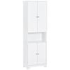 HOMCOM Tall Narrow Bathroom Storage Cabinet with Doors and Shelf Adjustability, Freestanding Linen Cabinet with 2 Cabinets and Countertop, White view 1