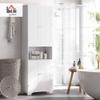 HOMCOM Tall Narrow Bathroom Storage Cabinet with Doors and Shelf Adjustability, Freestanding Linen Cabinet with 2 Cabinets and Countertop, White view 2