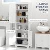 HOMCOM Tall Narrow Bathroom Storage Cabinet with Doors and Shelf Adjustability, Freestanding Linen Cabinet with 2 Cabinets and Countertop, White view 4