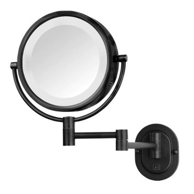 JERDON Wall-Mounted Makeup Mirror with 5X Magnification - Black Makeup Mirror with LED Lights - Direct Wire - Model HL65BKD
