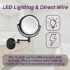 JERDON Wall-Mounted Makeup Mirror with 5X Magnification - Black Makeup Mirror with LED Lights - Direct Wire - Model HL65BKD view 2