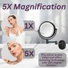 JERDON Wall-Mounted Makeup Mirror with 5X Magnification - Black Makeup Mirror with LED Lights - Direct Wire - Model HL65BKD view 4