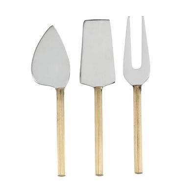 Abbott Collection 36-Gear Rib Handle Cheese Tools. Set of 3, 4.5 inches L, Goldplated