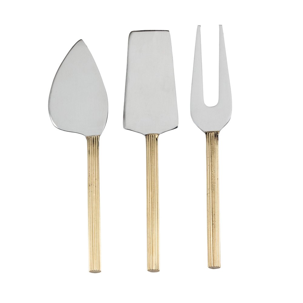 Abbott Collection 36-Gear Rib Handle Cheese Tools. Set of 3, 4.5 inches L, Goldplated