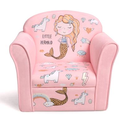 Costzon Kids Couch, Children's Sofa Armrest Chair with Pattern, Toddler Furniture w/Sturdy Wood Construction, Preschool, Lightweight Kids Couch Sofa Chair for Aged 1-5 Boys & Girls Gifts, Mermaid