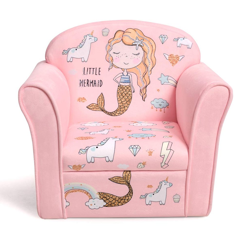 Costzon Kids Couch, Children's Sofa Armrest Chair with Pattern, Toddler Furniture w/Sturdy Wood Construction, Preschool, Lightweight Kids Couch Sofa Chair for Aged 1-5 Boys & Girls Gifts, Mermaid