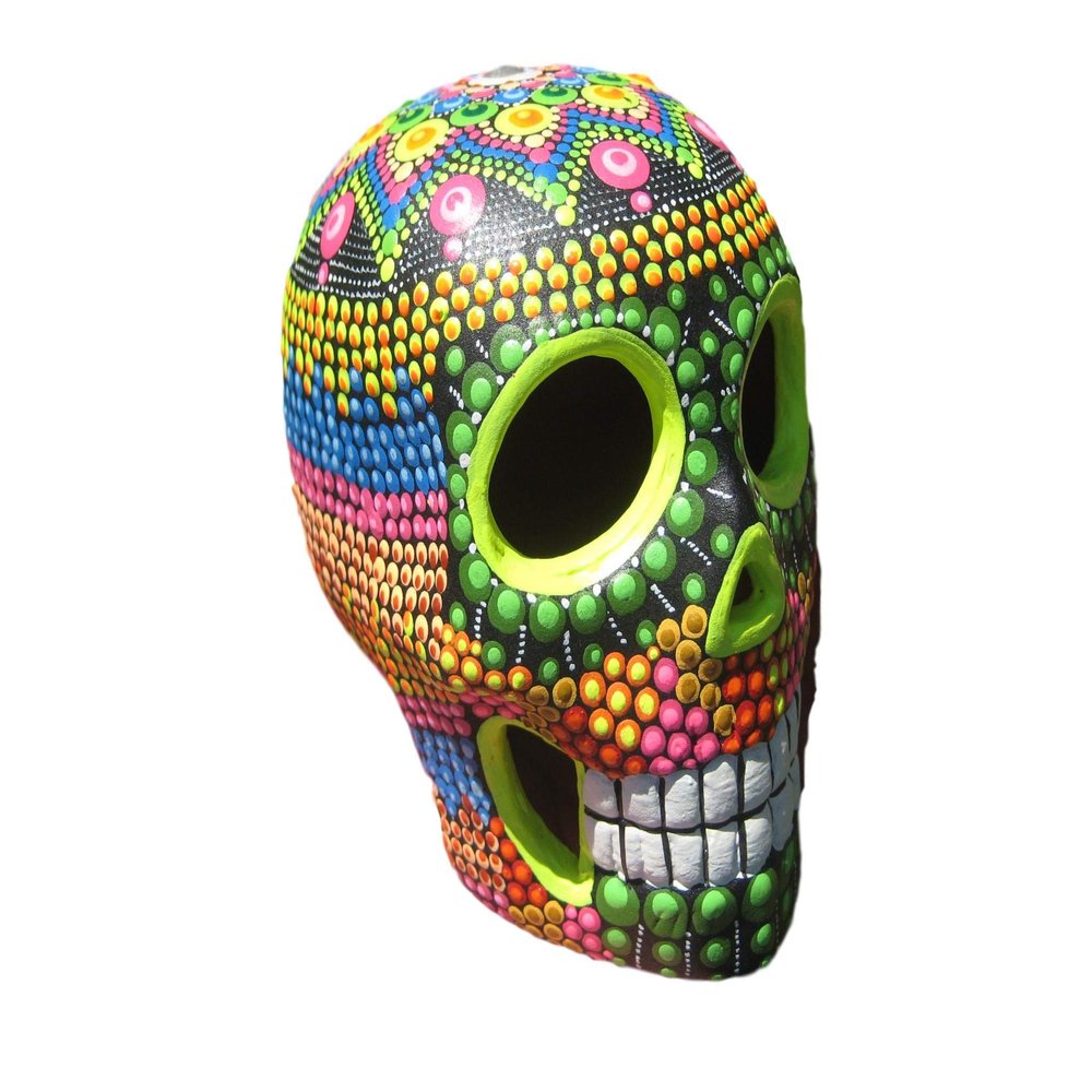 Ceramic Painted Skull Day of The Dead Pinta de Agua Taxco Mexico A8261