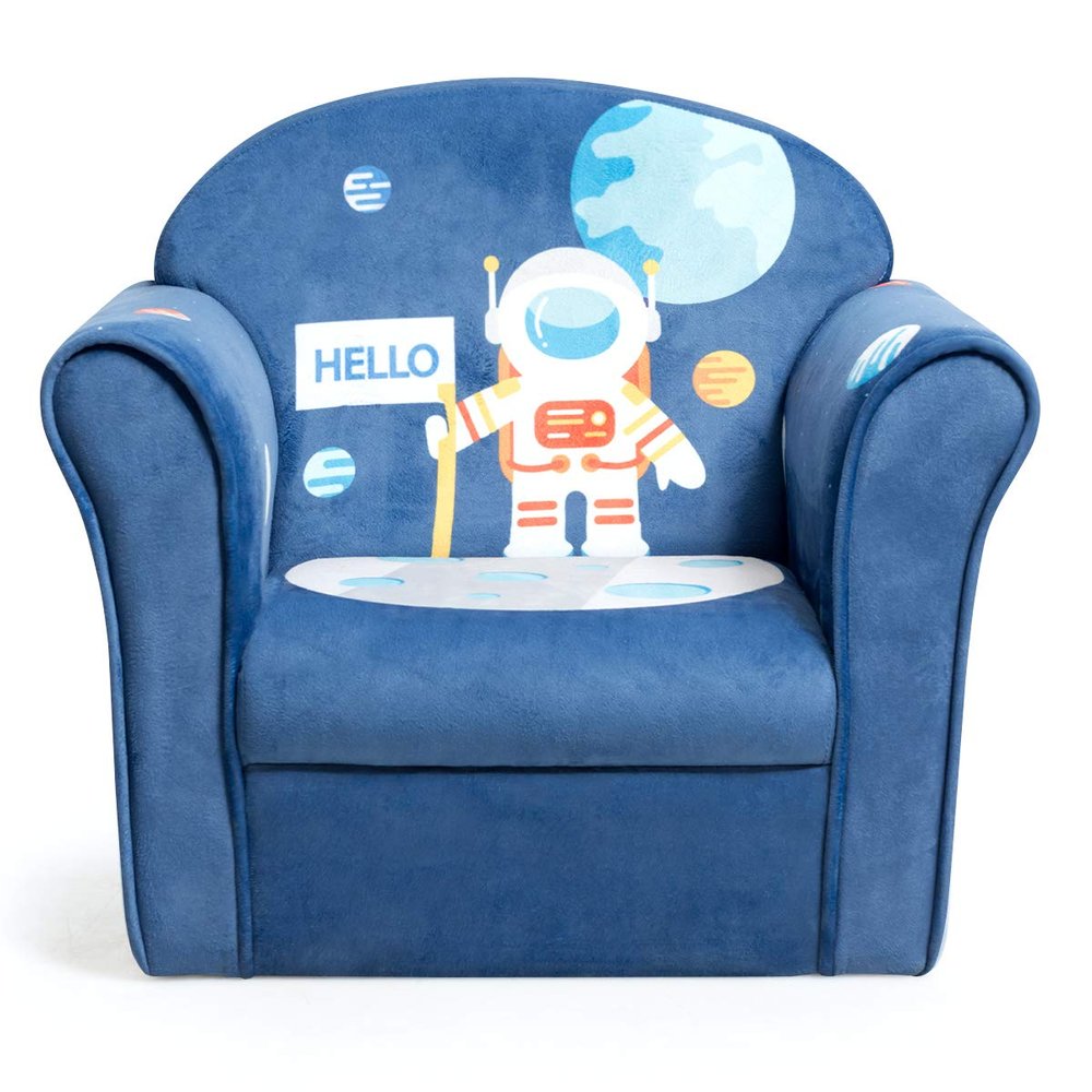 Costzon Kids Couch, Children's Sofa Armrest Chair with Pattern, Toddler Furniture w/Sturdy Wood Construction, Preschool, Lightweight Children Couch Sofa Chair for Aged 1-5 Boys & Girls Gifts, Spaceman
