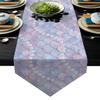Queen Area Mermaid Table Cloth 13x90inch Linen Triangular Decorative Burlap Table Covers Flax Design Table Runner Dreamlike Fish Scales and Pearls view 1