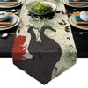 Queen Area Floral Table Cloth 18x72inch Linen Triangular Decorative Burlap Table Covers Flax Design Table Runner Abstract Flowers with Elephant view 1