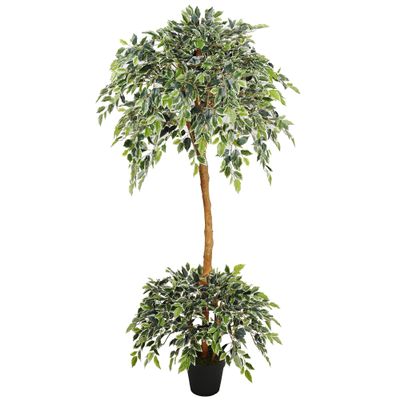 SilksAreForever 6' Natural Trunk Silk Ficus Tree w/Pot -Variegated