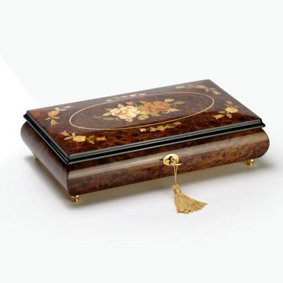 Dark Wood Tone Roses with Ornate Motifs Inlay 18 Note Musical Jewelry Box - Many Songs to Choose - Skaters Waltz, The