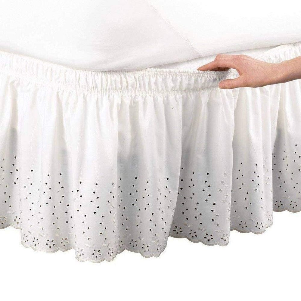Wrap Around Bed Skirt 15 Inch Drop, Twin/Full/Queen/King/size,Elastic Dust Ruffle, Easy On and Easy Off, Easy Fit Wrinkle and Fade Resistant Luxurious Silky Fabric Solid