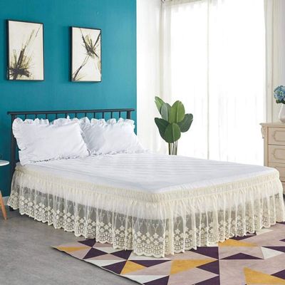 Lace Trimmed Elastic Bed Wrap,princess Twin/Full/Queen/King/Wrap Around Elastic Bed Skirt - Poly Cotton - Easy On/Easy Off Dust Ruffled Bed Skirts Soft & Wrinkle Free Bed Skirt.