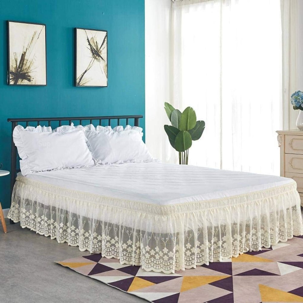 Lace Trimmed Elastic Bed Wrap,princess Twin/Full/Queen/King/Wrap Around Elastic Bed Skirt - Poly Cotton - Easy On/Easy Off Dust Ruffled Bed Skirts Soft & Wrinkle Free Bed Skirt.