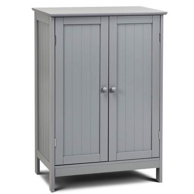 Tangkula Freestanding Storage Cabinet with Double Doors and Shelf, Modern Home Furniture, Wooden Organizer for Living Room and Bathroom, Grey