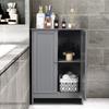 Tangkula Freestanding Storage Cabinet with Double Doors and Shelf, Modern Home Furniture, Wooden Organizer for Living Room and Bathroom, Grey view 2