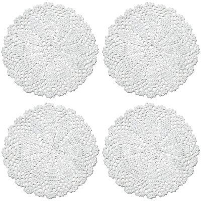 Phantomon 7 Inch Doilies Handmade Round Crochet Cotton Lace Doilies Table Placemats Doilies, Vase Pads Doily, Pack of 4 (White)
