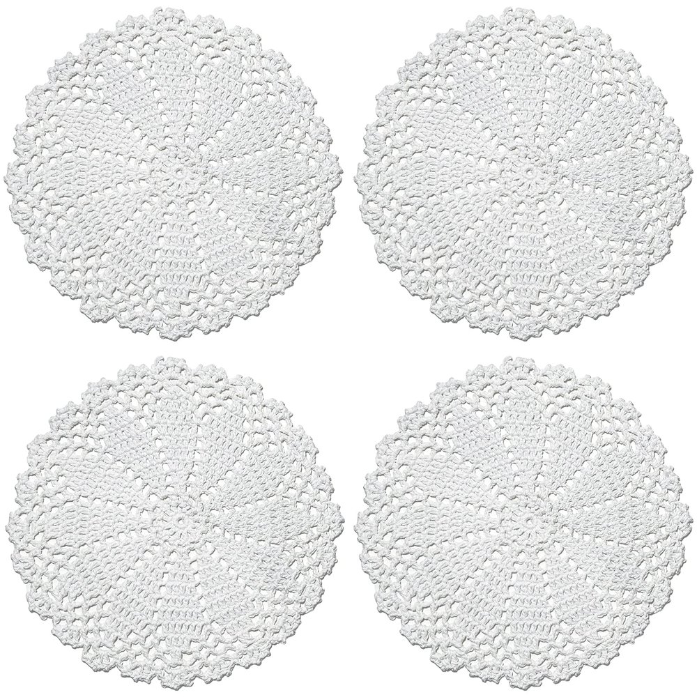 Phantomon 7 Inch Doilies Handmade Round Crochet Cotton Lace Doilies Table Placemats Doilies, Vase Pads Doily, Pack of 4 (White)