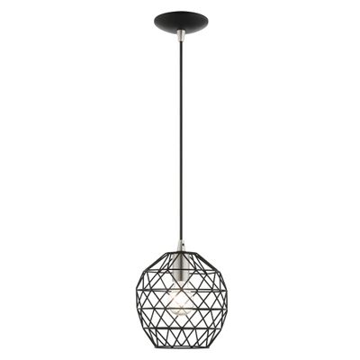 Livex Lighting 41326-04 Geometrix Collection 1 Light Pendant, Black with Brushed Nickel Accents