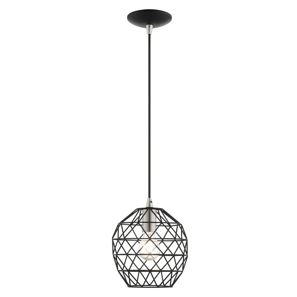Livex Lighting 41326-04 Geometrix Collection 1 Light Pendant, Black with Brushed Nickel Accents