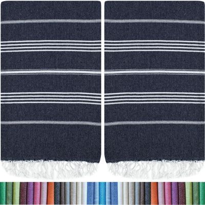 HAVLULAND |Pack of 2| Turkish Beach Towels Oversized 39x71, 100% Turkish Cotton Sand Free Quick Dry Absorbent Towel Travel Blanket for Adults Beach Gift Beach Essentials - Navy