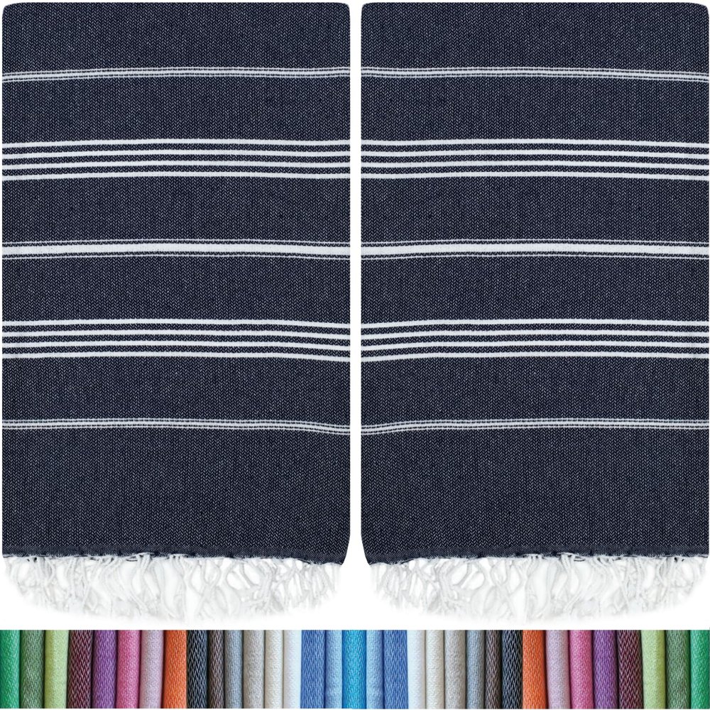 HAVLULAND |Pack of 2| Turkish Beach Towels Oversized 39x71, 100% Turkish Cotton Sand Free Quick Dry Absorbent Towel Travel Blanket for Adults Beach Gift Beach Essentials - Navy