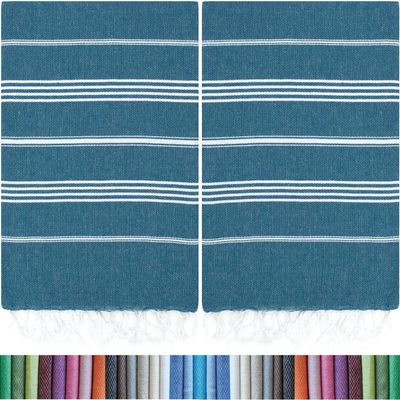 HAVLULAND |Pack of 2| Turkish Beach Towels Oversized 39x71, 100% Turkish Cotton Sand Free Quick Dry Absorbent Towel Travel Blanket for Adults Beach Gift Beach Essentials - Teal