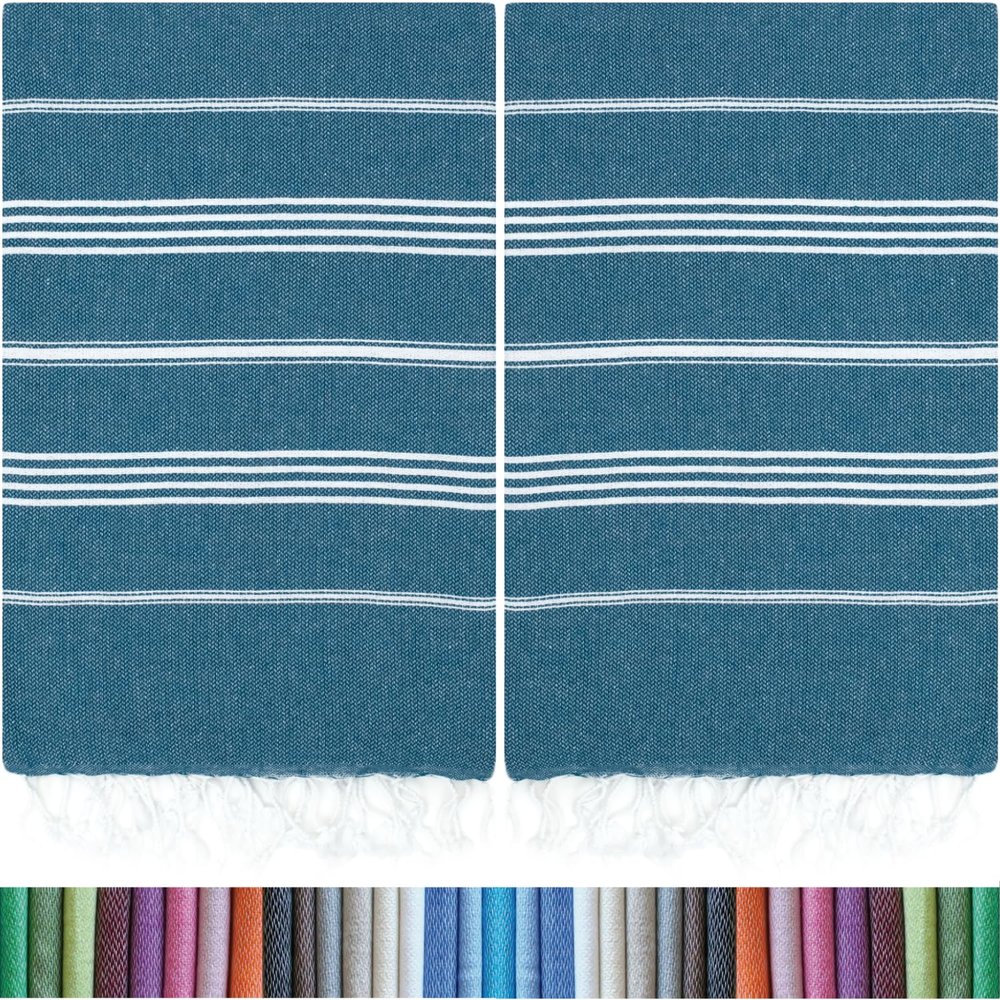 HAVLULAND |Pack of 2| Turkish Beach Towels Oversized 39x71, 100% Turkish Cotton Sand Free Quick Dry Absorbent Towel Travel Blanket for Adults Beach Gift Beach Essentials - Teal