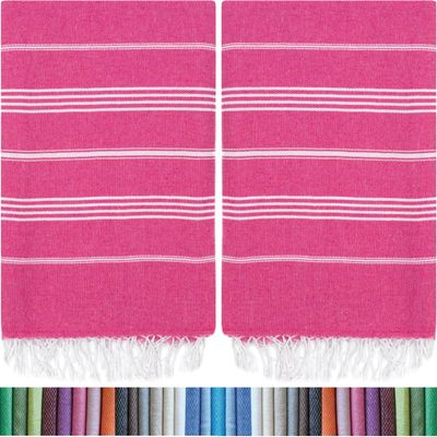 HAVLULAND |Pack of 2| Turkish Beach Towels Oversized 39x71, 100% Turkish Cotton Sand Free Quick Dry Absorbent Towel Travel Blanket for Adults Beach Gift Beach Essentials - Fuchsia