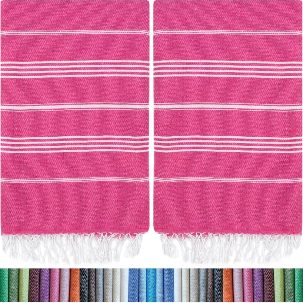 HAVLULAND |Pack of 2| Turkish Beach Towels Oversized 39x71, 100% Turkish Cotton Sand Free Quick Dry Absorbent Towel Travel Blanket for Adults Beach Gift Beach Essentials - Fuchsia