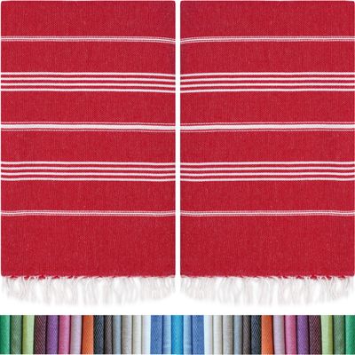 HAVLULAND |Pack of 2| Turkish Beach Towels Oversized 39x71, 100% Turkish Cotton Sand Free Quick Dry Absorbent Towel Travel Blanket for Adults Beach Gift Beach Essentials - Red