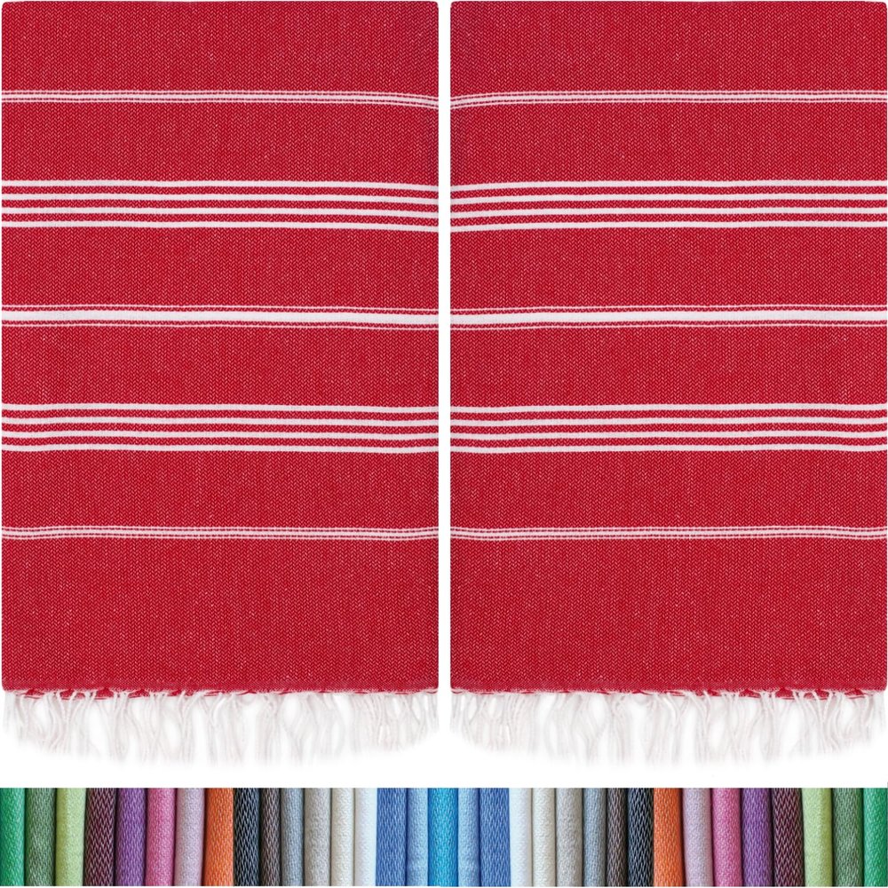 HAVLULAND |Pack of 2| Turkish Beach Towels Oversized 39x71, 100% Turkish Cotton Sand Free Quick Dry Absorbent Towel Travel Blanket for Adults Beach Gift Beach Essentials - Red