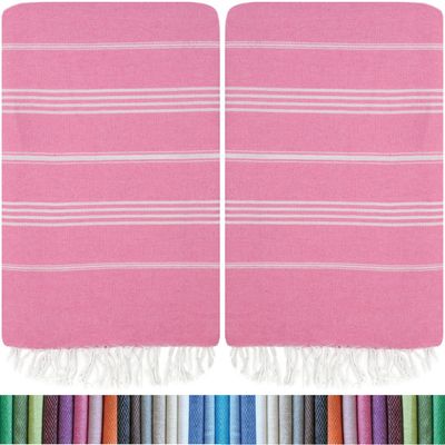 HAVLULAND |Pack of 2| Turkish Beach Towels Oversized 39x71, 100% Turkish Cotton Sand Free Quick Dry Absorbent Towel Travel Blanket for Adults Beach Gift Beach Essentials - Pink