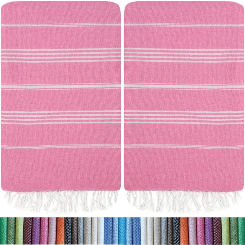 HAVLULAND |Pack of 2| Turkish Beach Towels Oversized 39x71, 100% Turkish Cotton Sand Free Quick Dry Absorbent Towel Travel Blanket for Adults Beach Gift Beach Essentials - Pink
