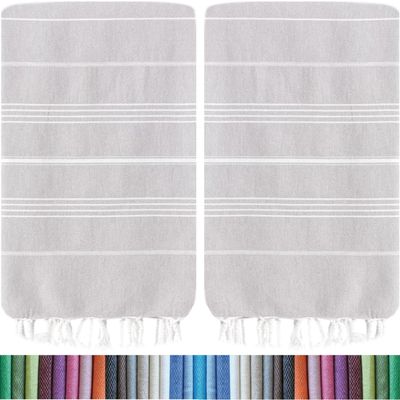 HAVLULAND Turkish Beach Towels, 2 Pack Extra Large Beach Towel, Oversized Sand Free Quick-Dry Pool Towel, Lightweight & Absorbent Bath,Yoga & Travel Towels for Adults - Silver