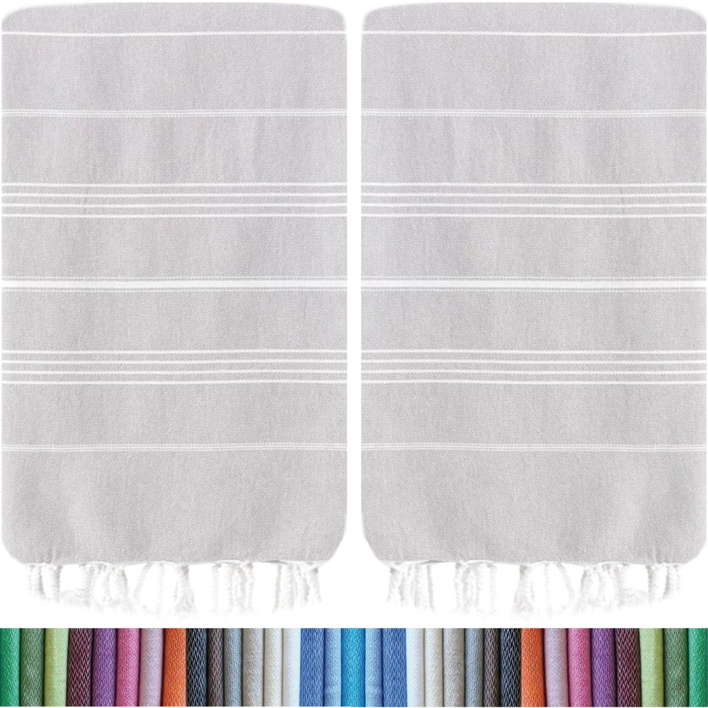 HAVLULAND Turkish Beach Towels, 2 Pack Extra Large Beach Towel, Oversized Sand Free Quick-Dry Pool Towel, Lightweight & Absorbent Bath,Yoga & Travel Towels for Adults - Silver