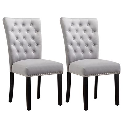 adochr Velvet Dining Kitchen Chair Set of 2, Parsons Upholstered Dining Room Chair, Wood Accent Chair with Nailed Trim, Grey