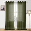 DWCN Olive Green Sheer Curtains for Living Room Bedroom Faux Linen Look Voile Drapes Grommet Top Window Curtain Panel 52 x 90 inches Long, Set of 2 Panels view 1