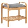 Giantex Small Entryway Bench with Storage, 2-Tier Bamboo Shoe Rack Bench with Flip Top Storage Space and Padded Cushion, Shoe Organizer for Entryway, Living Room, Hallway, Bedroom,Natural view 1