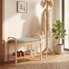 Giantex Small Entryway Bench with Storage, 2-Tier Bamboo Shoe Rack Bench with Flip Top Storage Space and Padded Cushion, Shoe Organizer for Entryway, Living Room, Hallway, Bedroom,Natural view 2