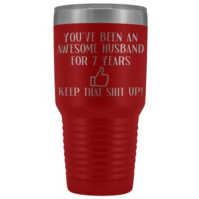7th Anniversary Tumbler for Husband 7 Years Marriage 30 oz. Stainless Steel Engraved Insulated Hot Cold Cup Red