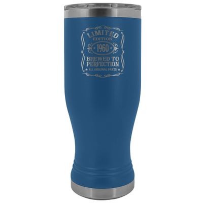 60th Birthday Boho Tumbler 1960 Aged to Perfection 20 oz. Stainless Steel Engraved Insulated Hot Cold Cup Blue