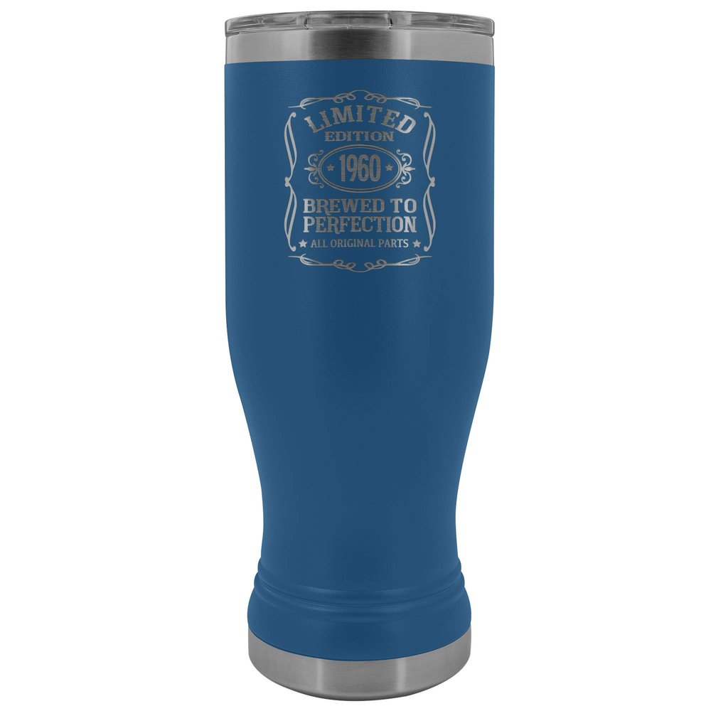 60th Birthday Boho Tumbler 1960 Aged to Perfection 20 oz. Stainless Steel Engraved Insulated Hot Cold Cup Blue