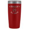 21st Birthday Tumbler Finally 21 R.I.P Fake ID 20 oz. Stainless Steel Engraved Insulated Hot Cold Cup Red view 1