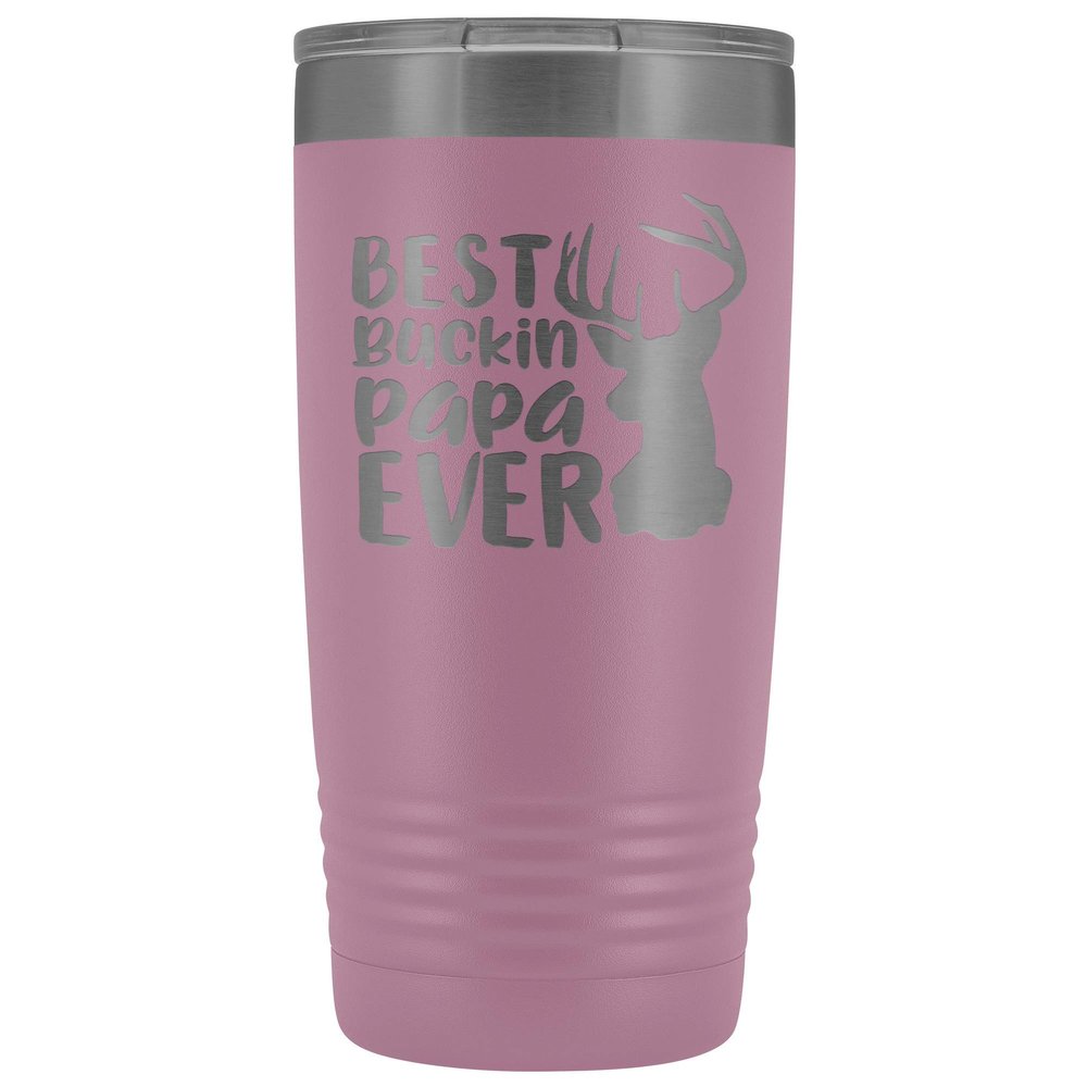 Best Buckin Papa Ever Grandpa Tumbler 20 oz. Stainless Steel Engraved Insulated Hot Cold Cup Light Purple