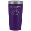21st Birthday Tumbler Finally 21 R.I.P Fake ID 20 oz. Stainless Steel Engraved Insulated Hot Cold Cup Purple view 1